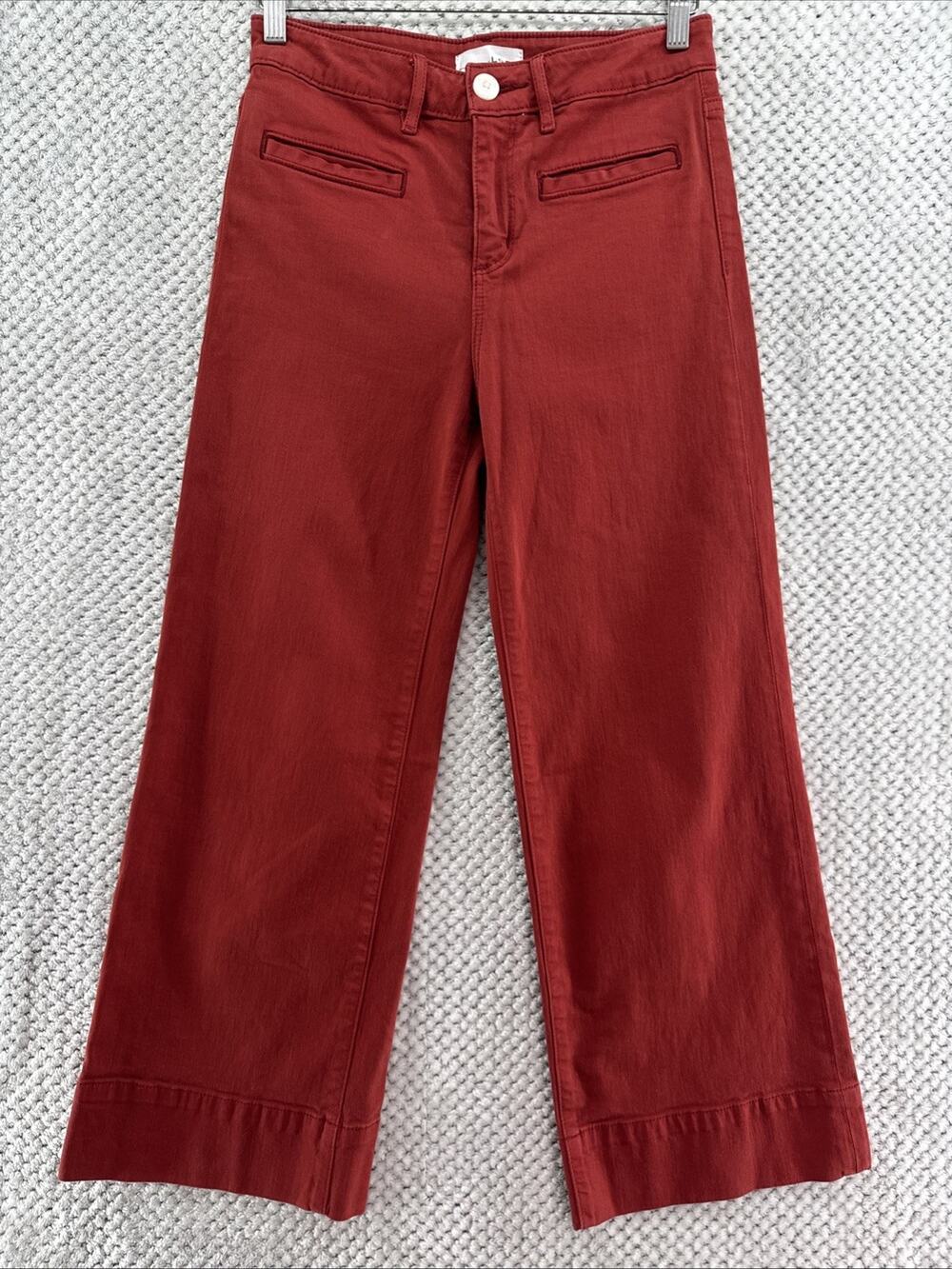 LOFT Wide Leg Crop Pants Womens 0/25 Orange Cotton Stretch Trouser Mid Rise